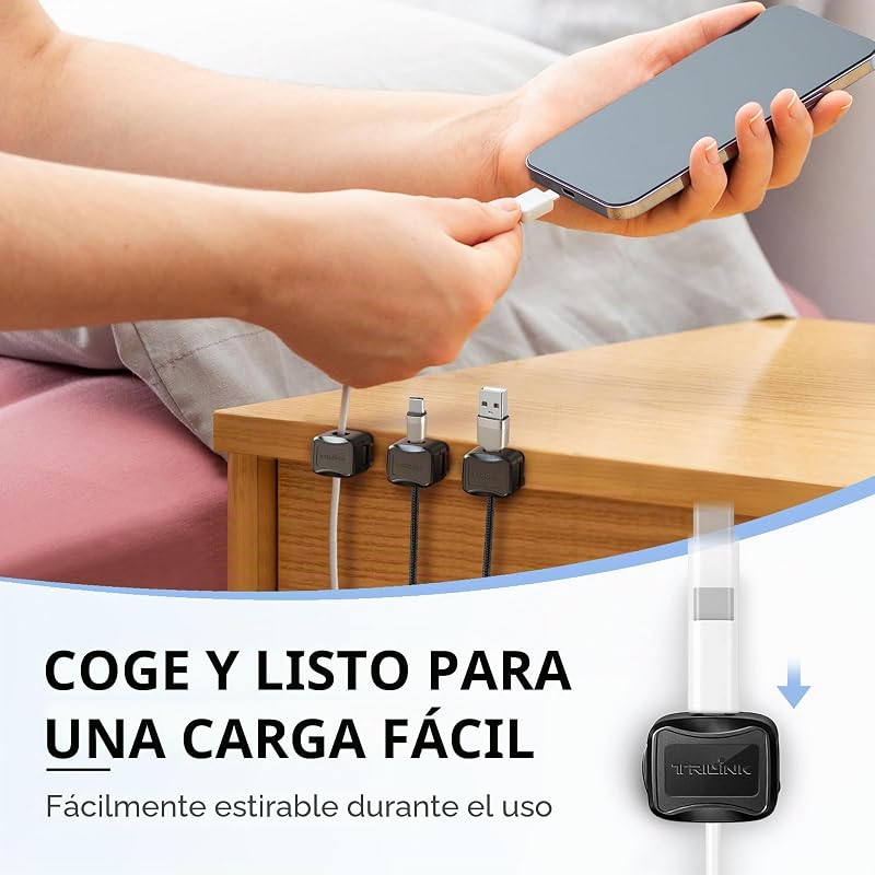 Set de 6 clips magnéticos para cables con 6 ventosas de silicona para cable management | Soporte y organizador de cables para hogar, oficina, escritorio, teléfono, coche y pared