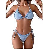 Verdusa Women's 2 Piece Striped Halter String Cute Bikini Sets Swim Suits Cheeky Triangle Bathing Suit