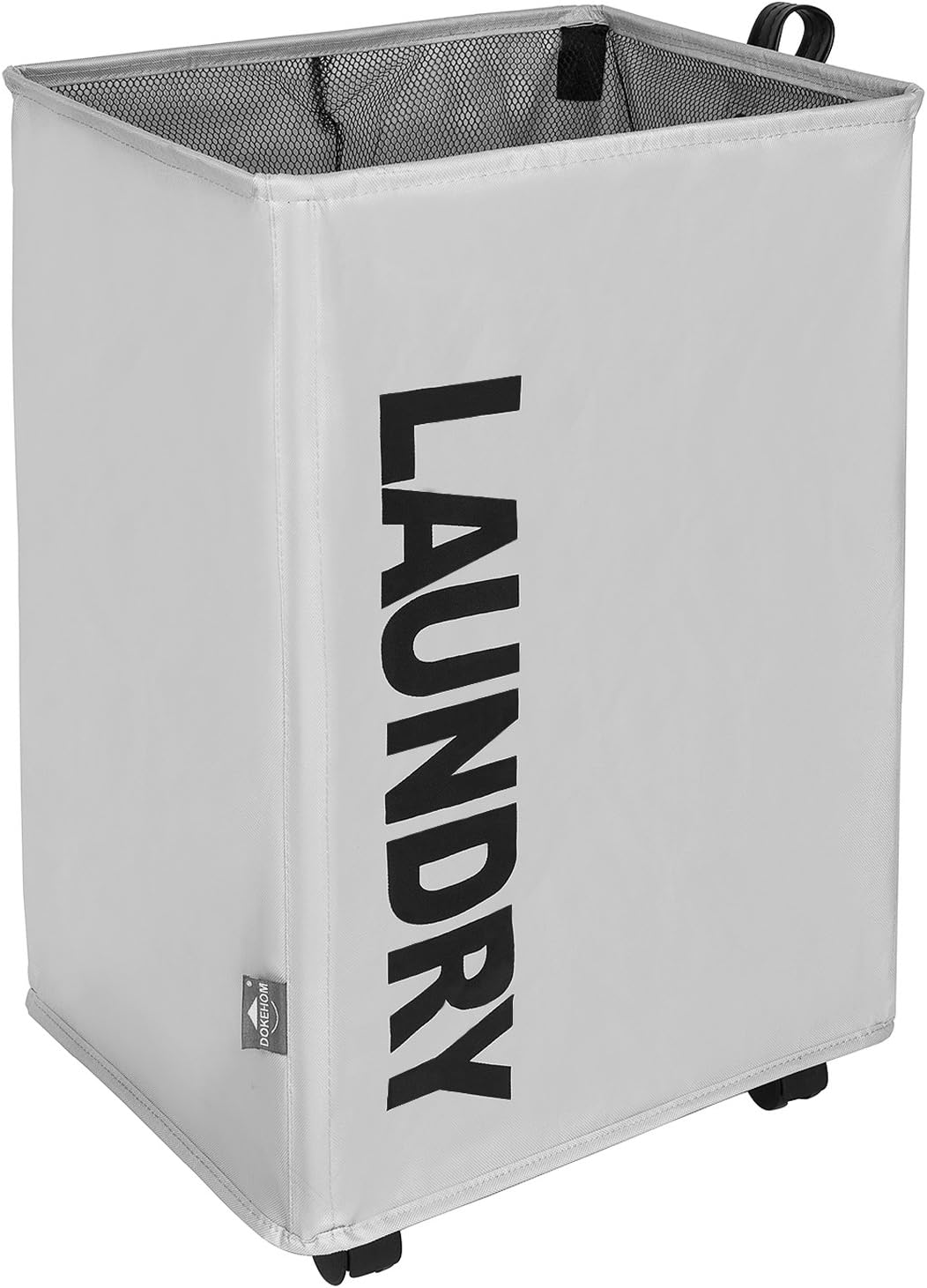 DOKEHOM DKA0210GYL X-Large Laundry Basket with Lather Handle and Wheel (3 Colors, M and L), Collapsible Fabric Laundry Hamper, Foldable Clothes Organizer, Folding Washing Bin (Grey, L)