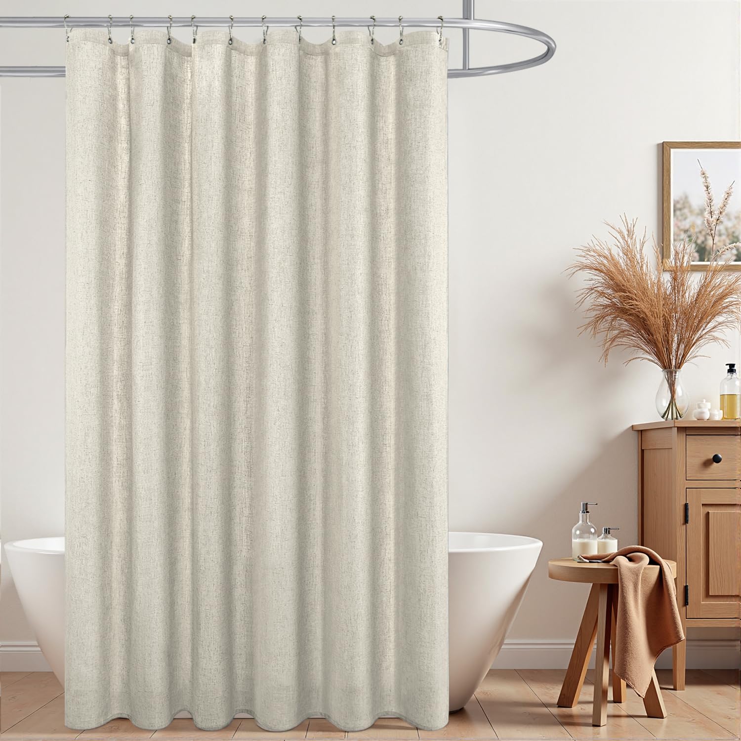 Photo 1 of KOUFALL Linen Waterproof Linen Fabric Shower Curtain for Bathroom 72x80 Inches Long