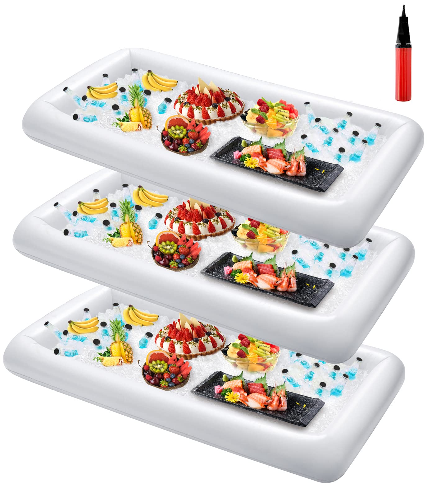 Photo 1 of HBlife 3 PCS Inflatable Serving Bar, Salad Ice Tray Food Drink Containers with Drain Plug and 1 Hand Air Pump, Inflatable Buffet Cooler for Party Supplies