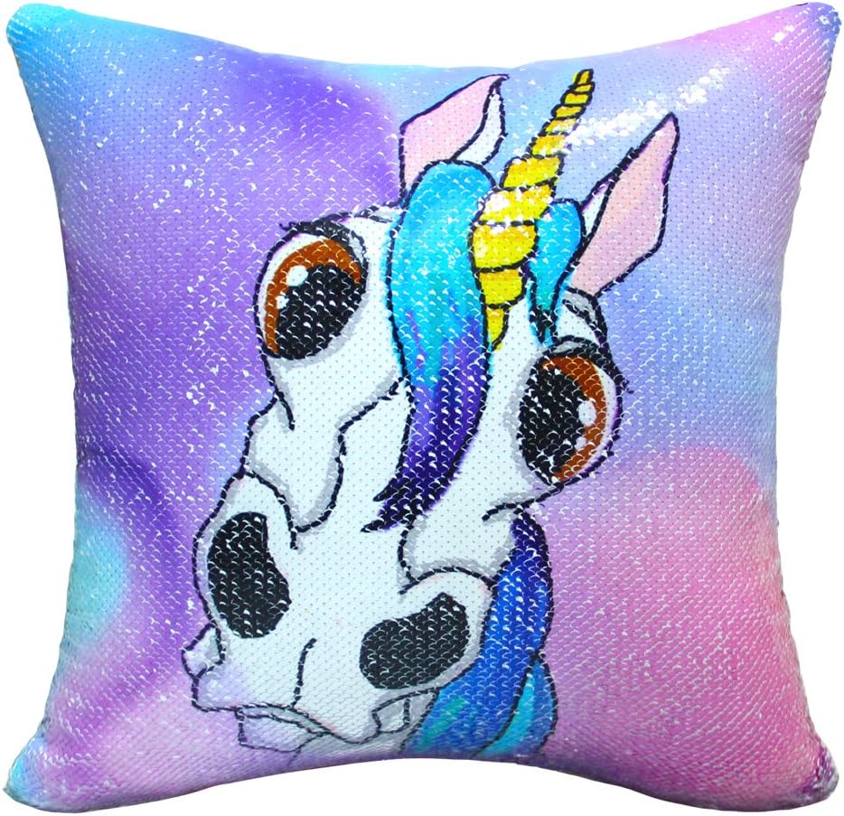 ICOSY Unicorn Mermaid Pillow Case Magic Reversible Sequin Cushion Cover Unicorn Cushions Reversible Sequins Decorative Cushion Covers 40x40cm(Purple Unicorn/Silver)