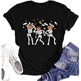 PECHAR Dancing Skeleton Shirt for Women Halloween Shirts Funny Graphic Tee Shirts Outfits