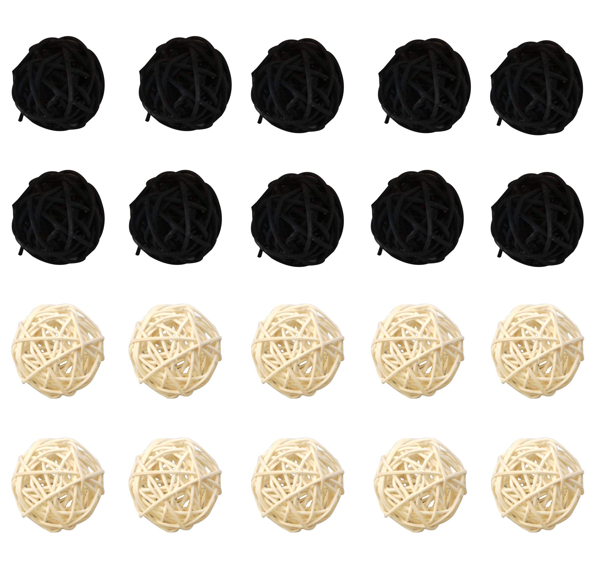Simoutal 20PCS Mix-Color Decorative Rattan Balls,Perfect Ornament for X-MAS，Wedding，Party，Home Decor,Orbs Vase Fillers(3cm,Black-White)