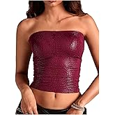 MakeMeChic Women's Bandeau Strapless Tube Top Faux Leather Y2K Sexy Crop Tops Hippie Clothes