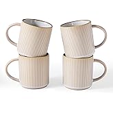famiware Coffee Mug Set for 4, Star 16 oz Catering Mugs Cup Set with Handle for Coffee, Tea, Cocoa, Milk - Ceramic Stoneware Drinkware Set, Cappuccino White