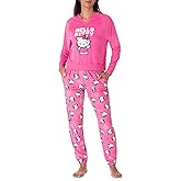 Richard Leeds International Womens Long Sleeve Pajama Top & Jogger Set - Hello Kitty | Pooh | Snoopy | Stitch - Soft PJs Set
