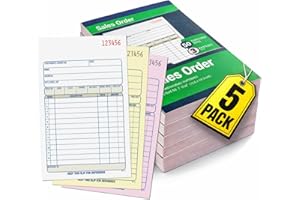 1InTheOffice Sales Order Book, 3-Part Blue and White Carbonless, 50 Sheets, 5 Pack