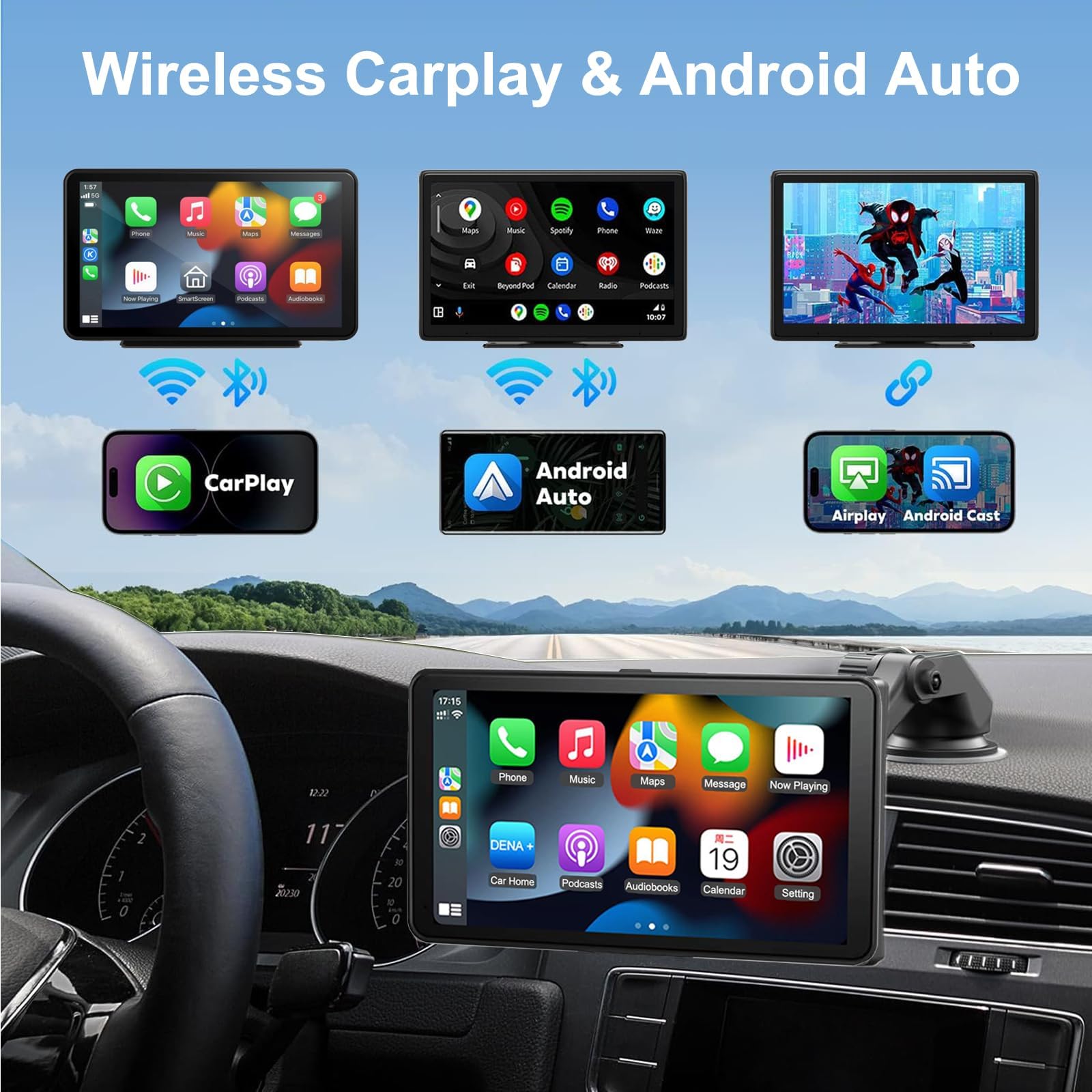 Qulokar 7 Inch Portable Touch Screen Car Stereo with Wireless Carplay & Android Auto,Mirror Link,Bluetooth,AUX,FM,Siri,Voice Control for All Vehicles Q7