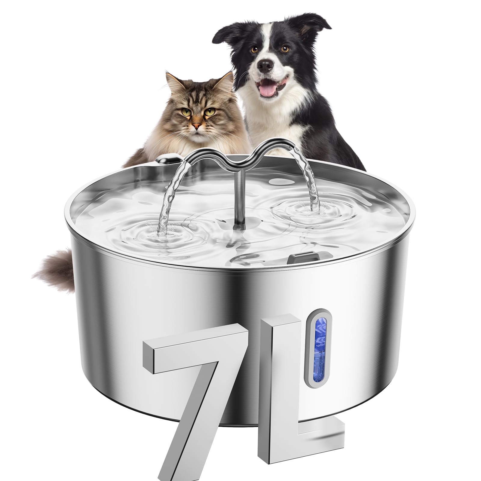 Photo 1 of 7L/1.85Gal/237oz Stainless Steel Cat Water Fountain, Automatic Pet Fountain Large Dog Water Dispenser with Filters & Dual Function Drinking for Multiple Pets Indoor