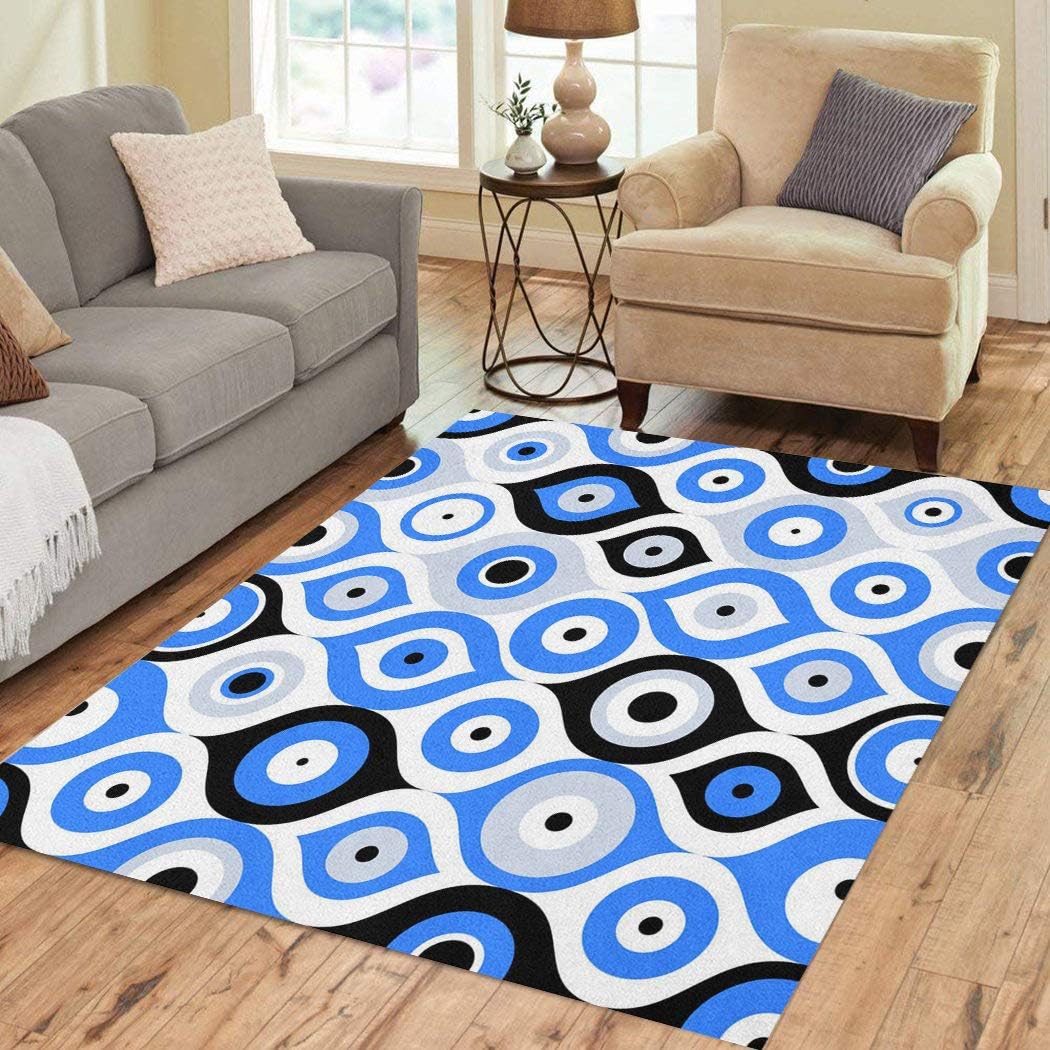 Houlor Area Rug 5' X 7' Soft Non-Slip Carpet Flannelette Fabric Surface Turkish Evil Eye Bead Good Luck Oriental Ottoman for Living Room Kids Room Home Decor Floor Rugs