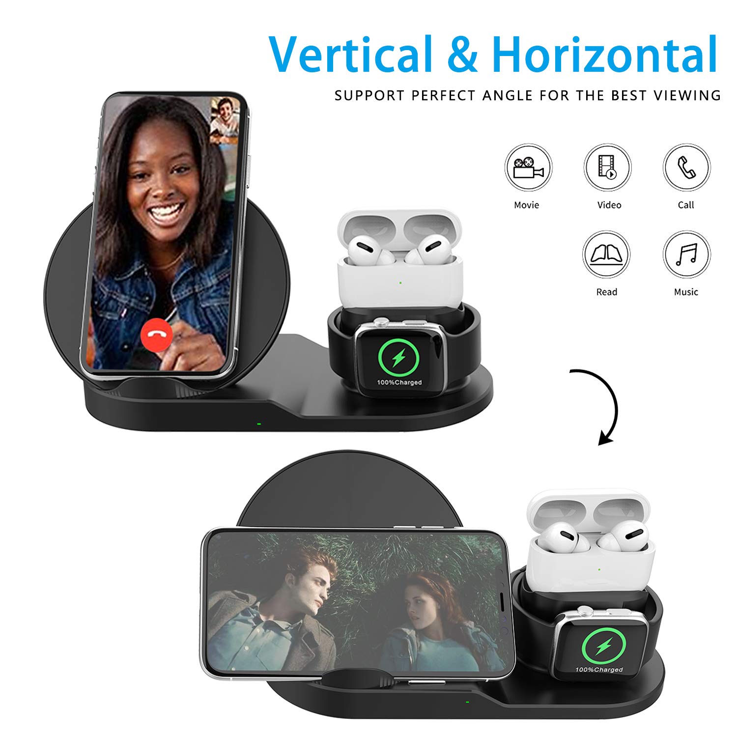 Wireless Charger for AirPods Pro, UPONE 3 in 1 Wireless Charging