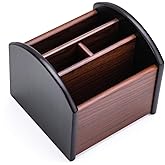 MaxGear Remote Control Holder Caddy, Wooden Desk Organizer, 4 Compartments | 360&deg; Rotating Wooden Caddy; 4 Compartments for Remotes &amp; Desk Supplies; Anti-Slip Base