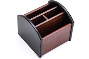 MaxGear Remote Control Holder Caddy, Wooden Desk Organizer with 4 Compartments, Multifunctional Storage for Remote Controls, TV & Office Supplies, Ideal for Tabletop