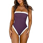 LASLULU Womens Sexy One Piece Swimsuit Strapless Padded Square Neck Bandeau Bathing Suits with Adjustable Spaghetti Straps