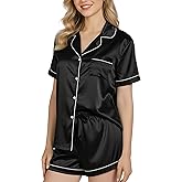 NY Threads Women's Silk Satin Pajamas Set Button Down Top and Shorts 2 Piece Sleepwear Loungewear Pjs Set