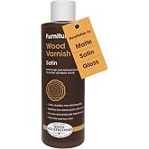 Furniture Clinic Wood Varnish, Polyurethane Waterproof Coating, Satin | 8.5 oz water-based clear top coat seals new &amp; old wood to prevent stains, liquid damage &amp; wear. Great for tables &amp; cabinets.
