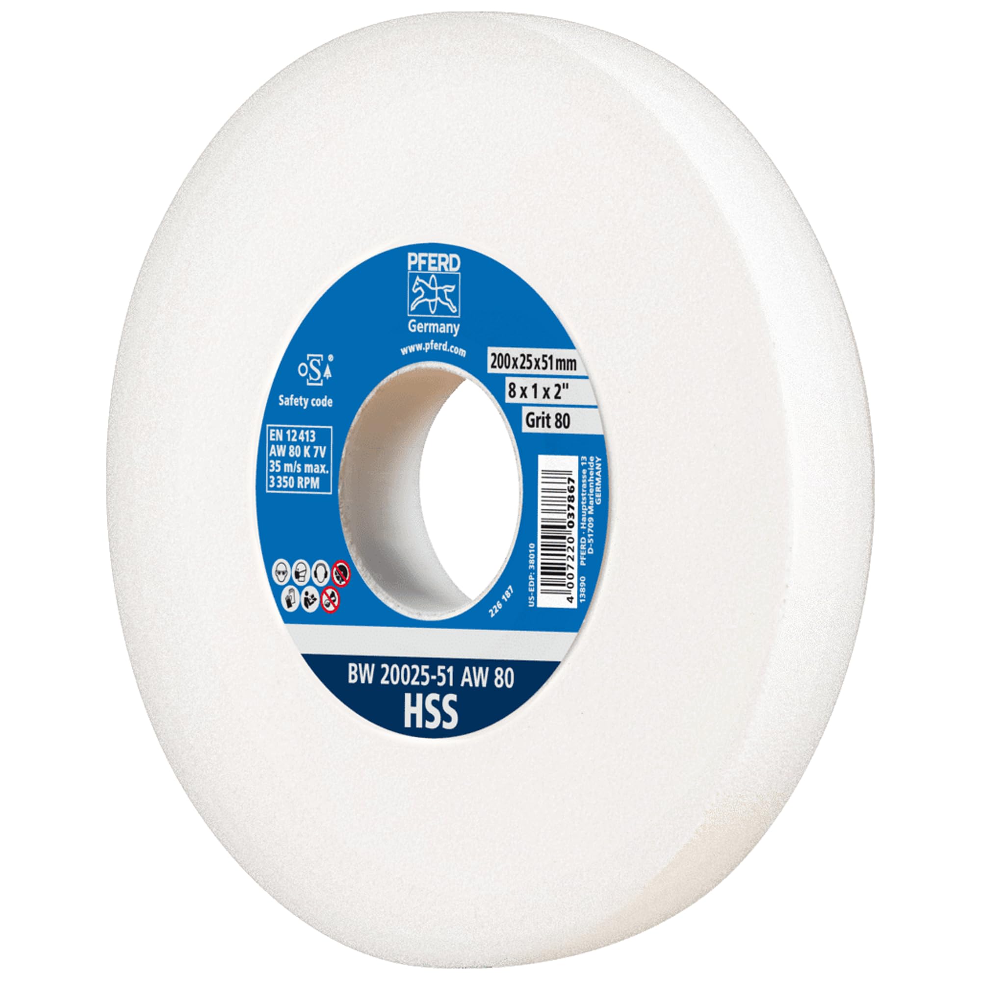 Pferd Abrasive Wheel 200 x 25 x 51 mm – with Integrated Reducer Sleeves (25/20/16mm), Schleifbockscheibe BW 20025-51 AW 80 HSS