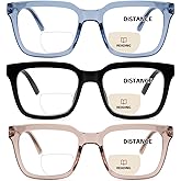 zooxsky 3 Pack Bifocal Reading Glasses for Women Men Oversized Clear Top Bi-focal Readers Far/Near Dual-use Computer Eyewear