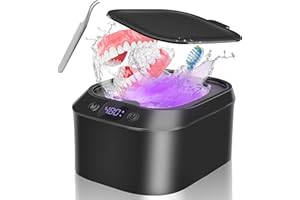 CAVWVTYU Ultrasonic Retainer Cleaner Machine, 46KHz Ultrasonic Dental Cleaner with U·Violet Light, 3 Timer Mode Portable Ultrasonic Denture Cleanser for Mouth Guard Aligner Jewelry Ring
