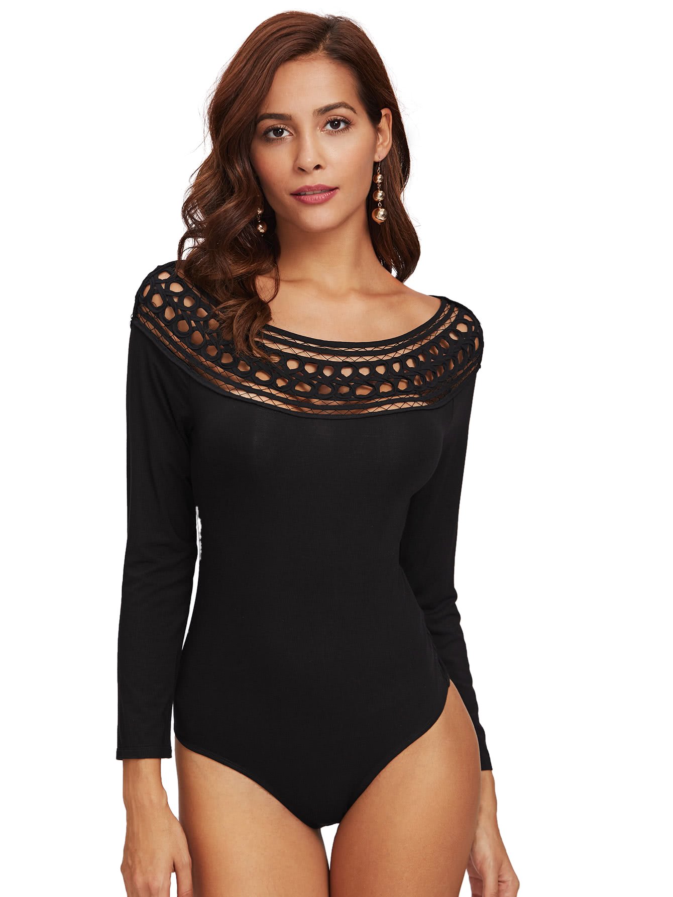 MAKEMECHIC Women's Sexy Hollow Out Shoulder Bodysuit Clubwear Tops