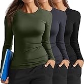 Oakgarden 3 Pack Women's Plus Size Underscrub Shirts, Long Sleeve Crew Neck Tops Fitted Layering Basic Tee for Nurse