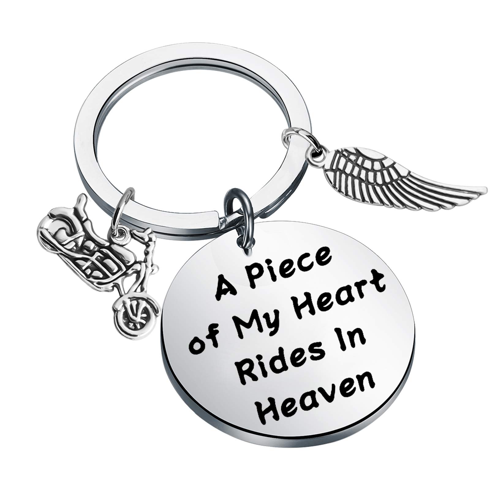CENWA Biker Memorial Jewelry A Piece of My Heart Rides in Heaven Keychain Motorcycle Memorial Gift (Rides in Heaven Keychain)