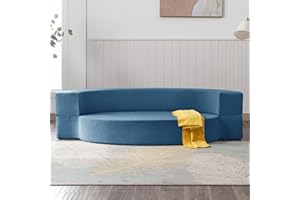 Mjkone Folding Sofa Bed, Fold Out Futon Sleeper Chair Couch Guest Chaise Lounge, Floor Mattress, Modern Fold Down Sofa Couch with Linen Upholstery for Living Room Office Apartment Blue