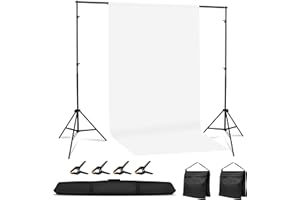 10x7ft Adjustable Photography Backdrop Stand Kit – Photo Studio Background Support with 2 Crossbars, 8 Clamps, 2 Sandbags, (w
