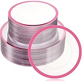 Wesiti 100 Pcs Clear Plastic Plates Disposable Dinnerware Set Includes 50 Dinner Plates 10.25 '', 50 Dessert Plates 7.5 '', Cake Salad Dessert Plates for Wedding Birthday Holiday Parties(Pink Rim)