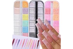 STZPRONAIL Sugar Glitter Powder for Nails - 36 Colors Iridescent Nail Art Glitter Sugar Coating Effect Dazzling Nails Dipping Powder Loose White Rainbow Glitter Nail Decorations DIY Dust for Manicure 3Boxes
