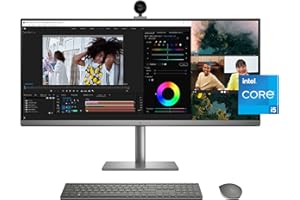 HP Envy 34 inch All-in-One Desktop PC, WUHD Display, Intel Core i5-12400, 16 GB RAM, 512 GB SSD, NVIDIA GeForce GTX 1650 Graphics, Windows 11 Home, 34-c1010 (2023),Silver