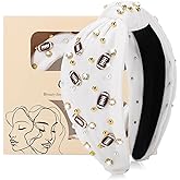 obeoby Football Headband for Fans Gathering, Knotted Headbands Pearl Rhinestone Hairband for Football Mom Fans Gifts White Hair Accessories
