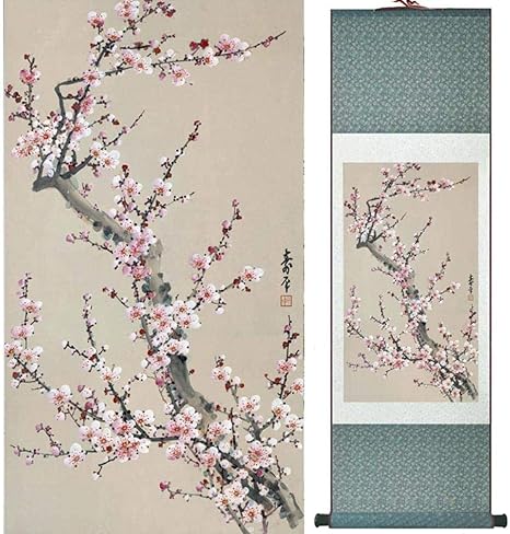 Amazon Sdfdp スタイル梅の花の花絵画ホームオフィスの装飾中国のスクロール絵画梅の花絵画 黄色いパッケージ Size 100 30cm アートフレーム ポスター オンライン通販