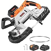 VEVOR 20V Portable Band Saw Kit, 5 Inches Deep Cut, AC 110V, 360W Bandsaw with Brushless Motor, 4.0 Ah Battery, Cordless and 