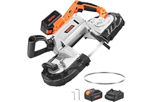 VEVOR 20V Portable Band Saw Kit, 5 Inches Deep Cut, 360W Bandsaw with Brushless Motor, Cordless and Compact, for Cutting Metal, Wood, Compatible with Makita Batteries (Kit with 4.0 Ah Battery)