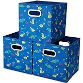 10.5 inch Storage Cubes Dinosaur Decor Storage Bins Blue Fabric Storage Boxes Foldable Storage Basketes Collapsible Cube Inserts for Cube Organizers Drawer,QY-SC13-3