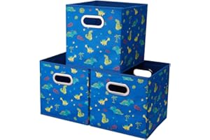 HSDT 10.5 inch Storage Cubes Dinosaur Decor Storage Bins Blue Fabric Storage Boxes Foldable Storage Basketes Collapsible Cube Inserts for Cube Organizers Drawer,QY-SC13-3