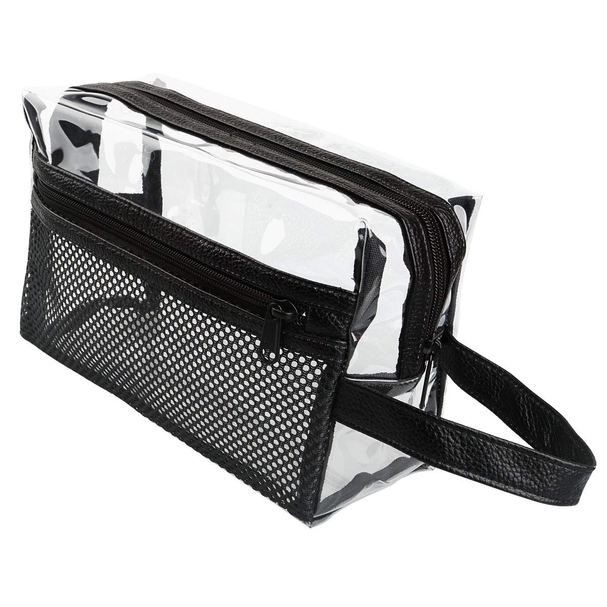 Heavy Duty Clear Travel Toiletry Makeup Bags Transparent Shaving Bag Water Resistant Cosmetic Bag Organizer Pouch with Zipper and Handle (Black)