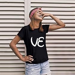 Women's Black Cotton 100% V-Neck Short Sleeve