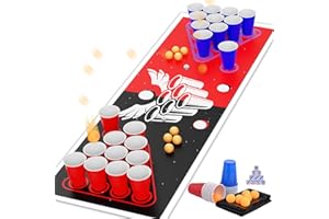GOLDGE New Beer Pong Table Mat, Drinking Games for Adults Party, 8pcs Beer Pong Balls, 30pcs Cups
