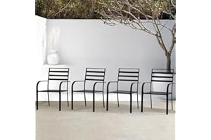Hanamako Outdoor Dining Chairs Set of 4, Metal Frame Stackable Patio Dining Chairs with Armrest, Wrought Iron Patio Bistro Chairs for Lawn, Backyard, Garden, Porch