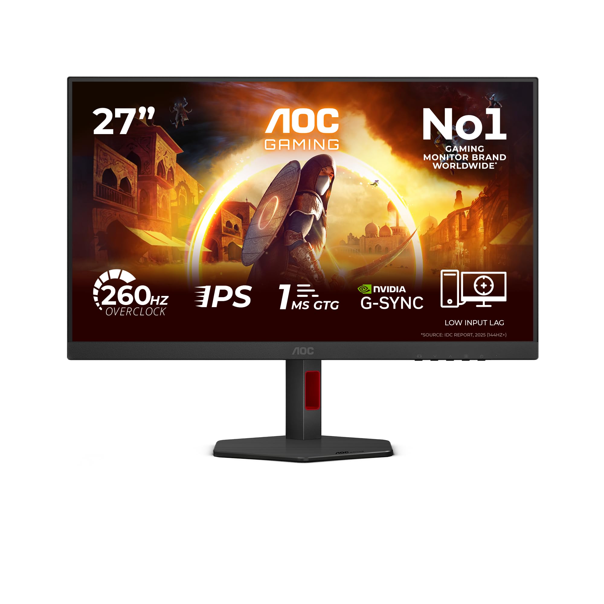 AOC 27G4ZR 27 Zoll FHD Gaming Monitor, 260Hz, Fast IPS Panel, 1ms GtG, HDR10, G-Sync Compatible, Höhenverstellung,(1920x1080 HDMI 2X 2.0 DP 1x 1.4) Schwarz 2