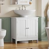 TEENFON Pedestal Sink Storage Cabinet, Under Sink Cabinet with 2 Doors &amp; Shelf, Under Bathroom Sink Cabinet, Pedestal Sink Storage for Bathroom, White