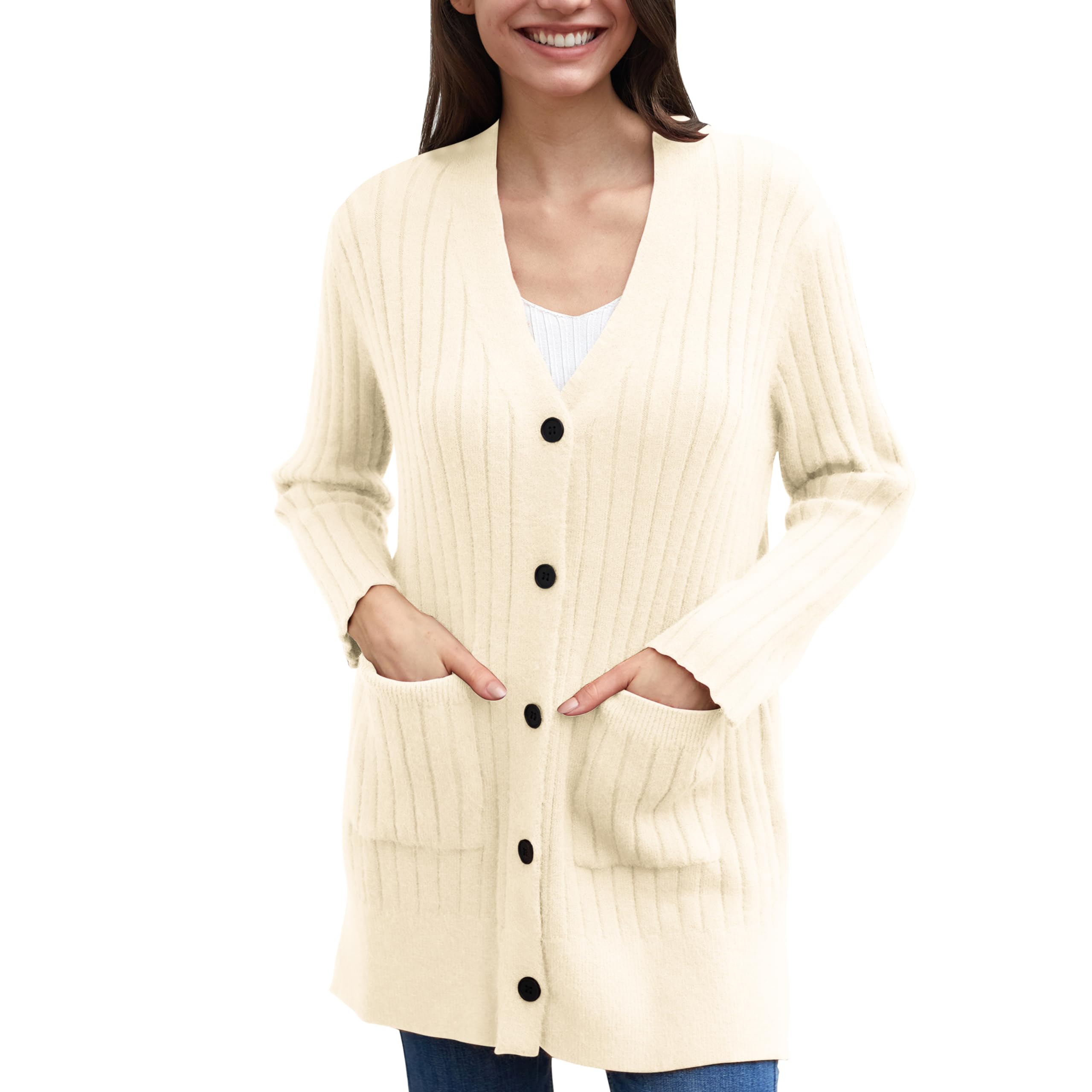 White Knit Cardigan w/ Pockets main image 0