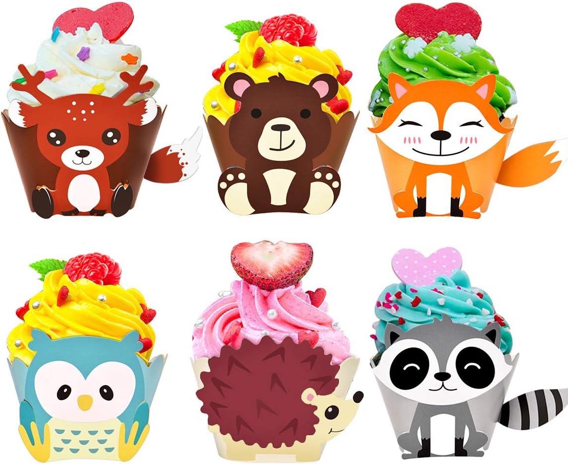 48 Pack Woodland Creatures Cupcake Toppers Cupcake Wrappers For Woodland Animal Baby Shower Decorations Kids Birthday Party Supplies