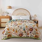Qidordour Boho Throw Blanket, 60"x80" Muslin Blankets for Adult, 100% Organic Cotton Blanket for Couch Sofa, Lightweight Quilt, All Season Bed Throw, Farmhouse Home Decor, C-Phoenix Floral