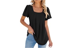 Womens Eyelet Tunic Tops 2025 Summer Casual Blouse Dressy Petal Short Sleeve Square Neck Loose Fit Tee Shirts