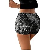 Milumia Women's Sparkly Sequin Shorts Low Waist Straight Leg Shorts Party Rave Concert