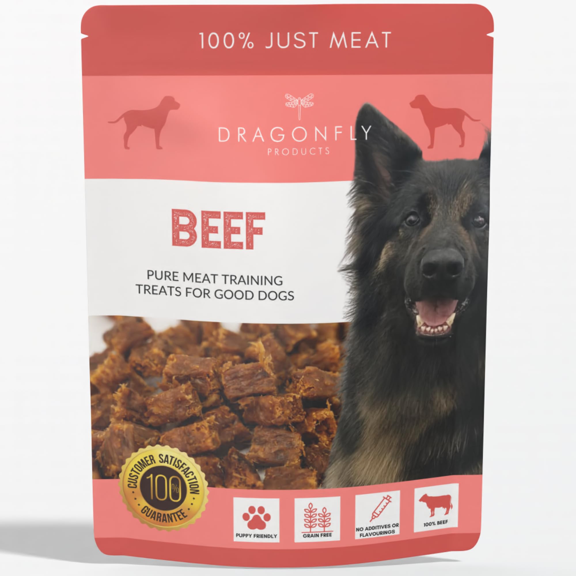 Dragonfly Products Grain Free Puppy & Adult Dog Training Treats - 100% Pure Meat - Healthy Low Fat Dog Treats - 250g (Beef) — image 1